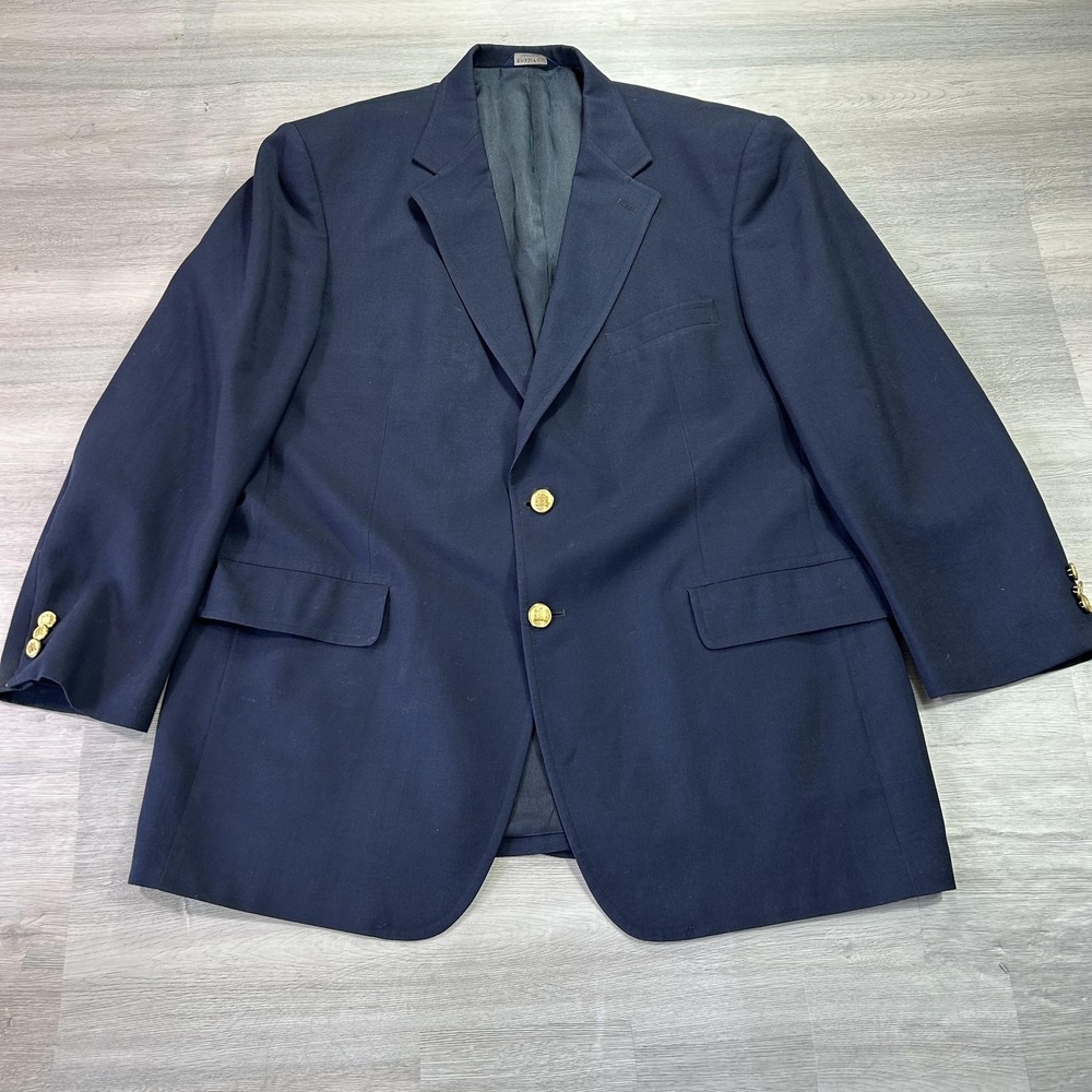 Brooks 346 Blazer Mens 44 Navy 100% Worsted‎ Wool Sport Coat Jacket Gold Buttons